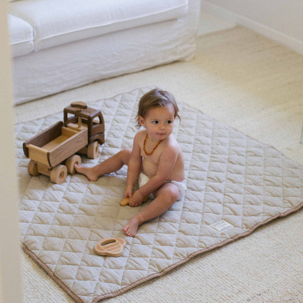 Warren Hill Linen Baby Play Mat Square | Natural & Chestnut Colour