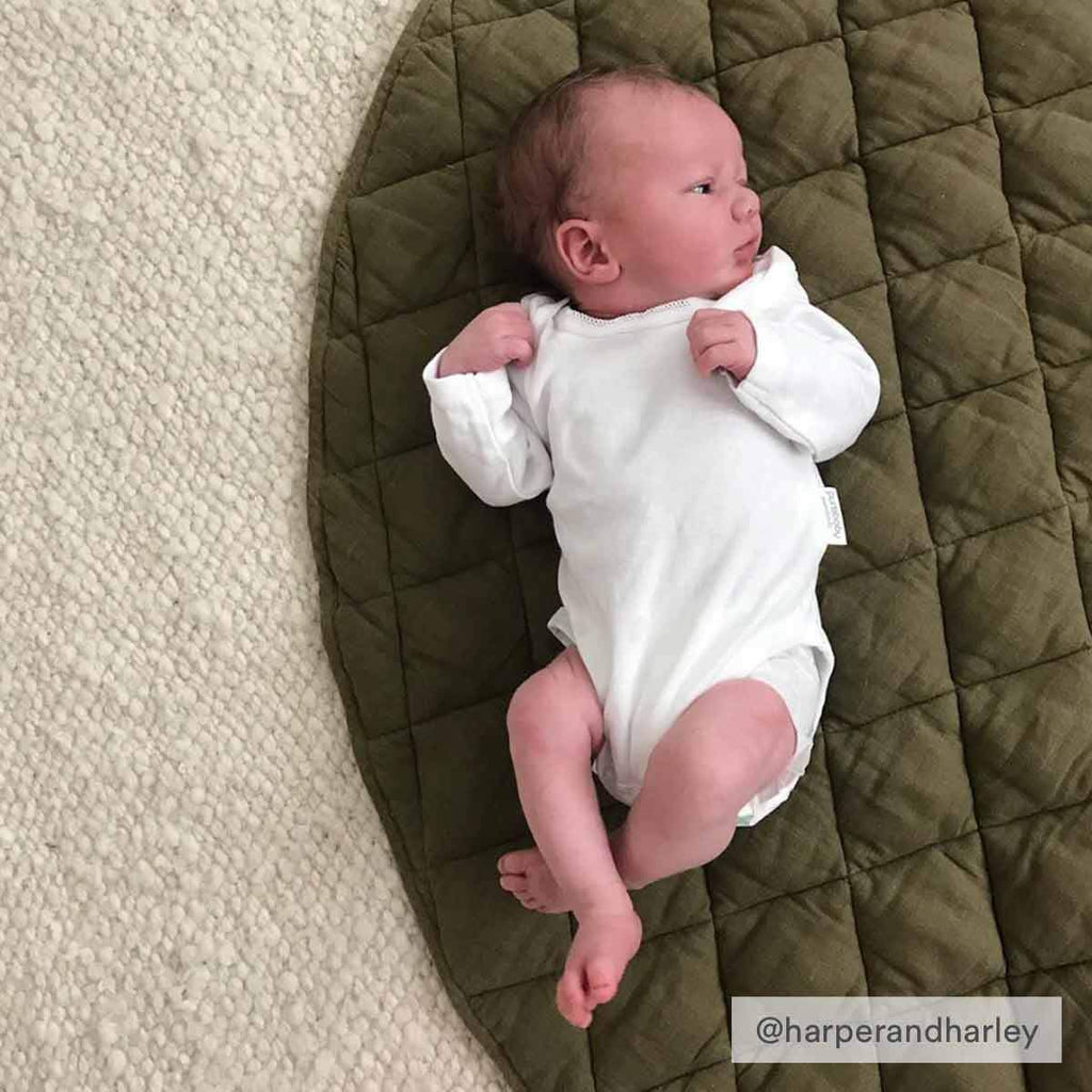 Warren Hill Soft Linen Baby Play Mat | Olive Colour | Harperandharley