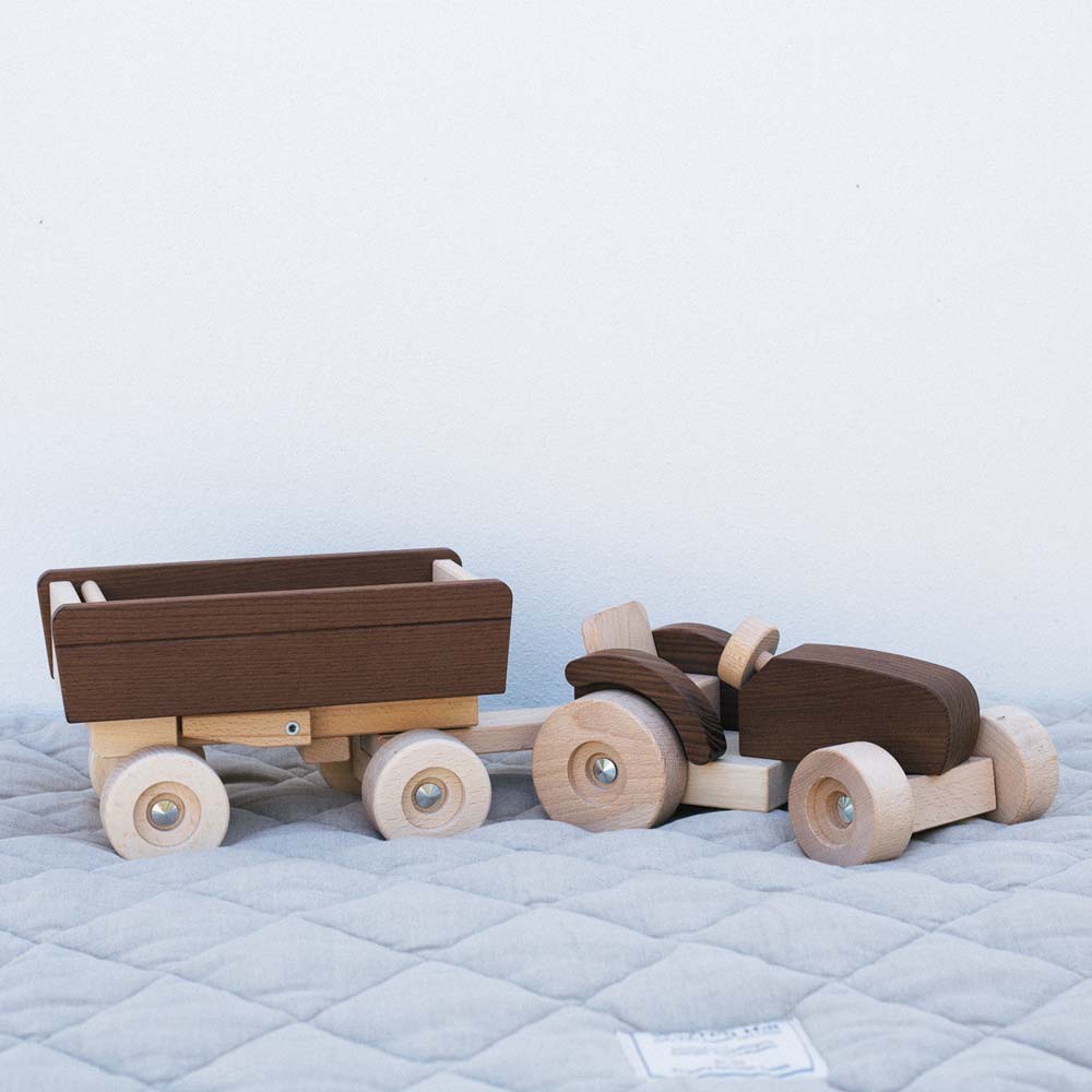 Warren Hill Goki Nature Tractor with trailer Wooden Toys