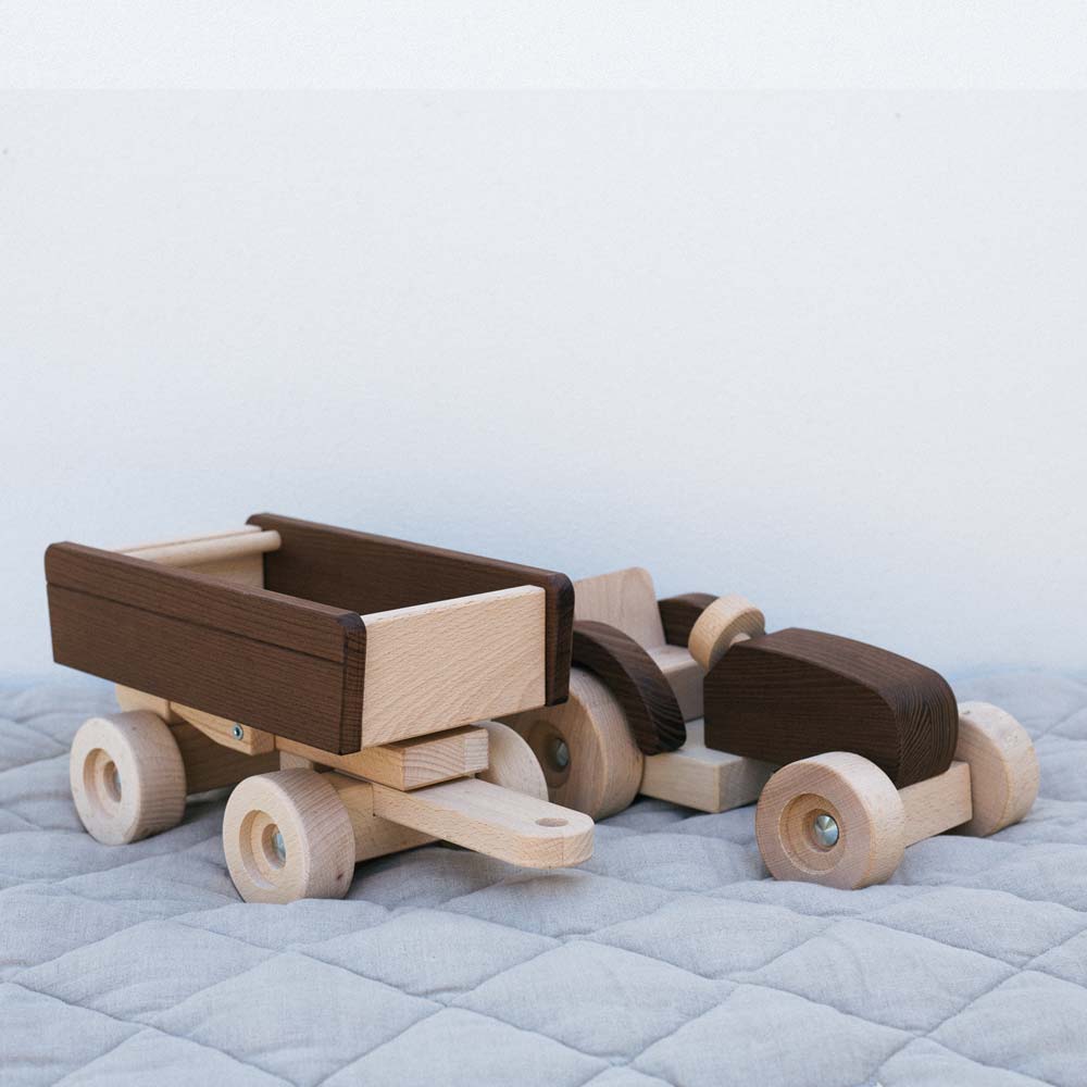 Warren Hill Goki Nature Tractor with trailer Wooden Toys