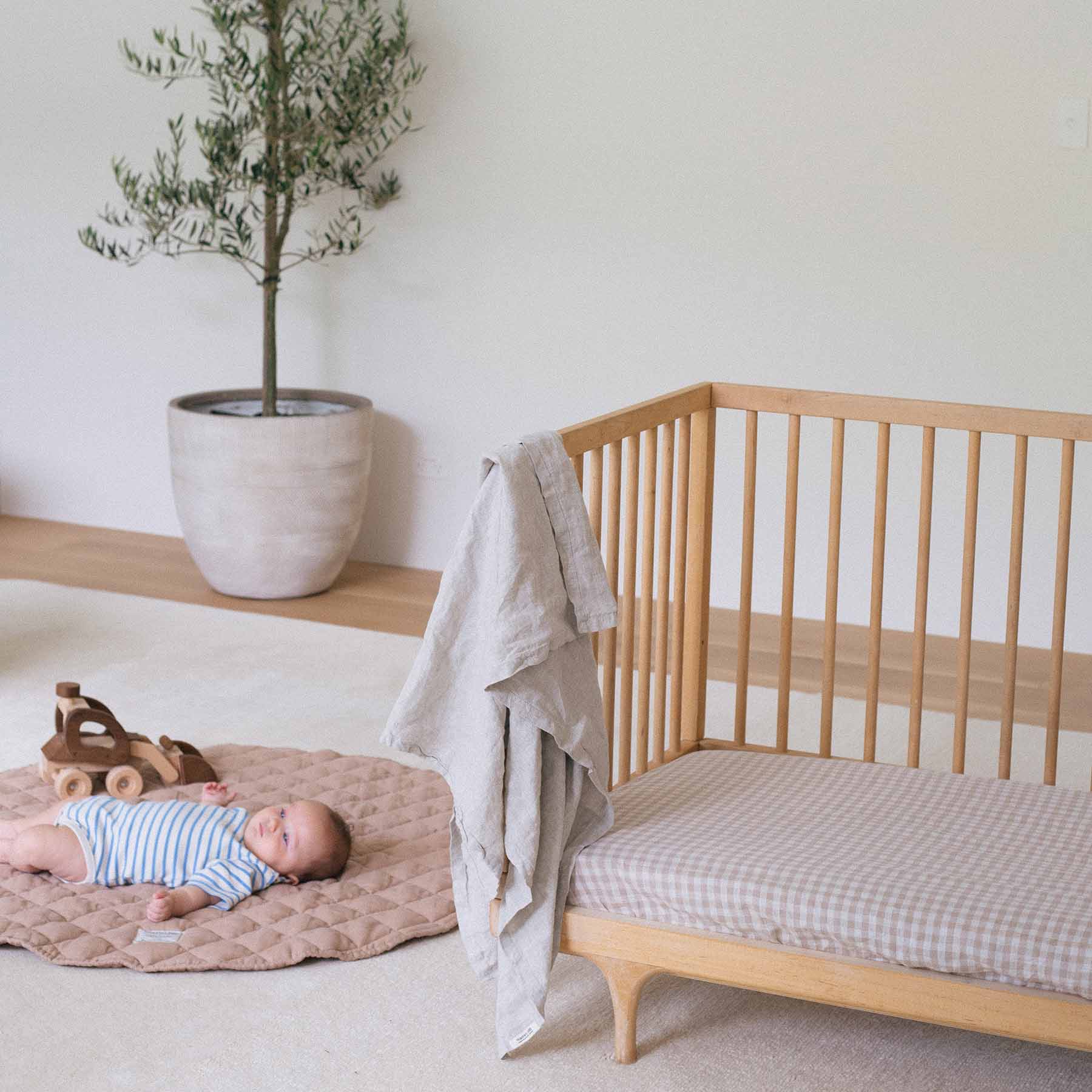 French Linen Cot Sheet Beige Gingham – Warren Hill